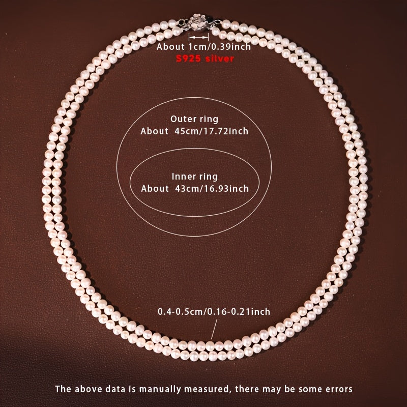 MUFAN Elegant Double-Layered Natural Freshwater Pearl Necklace for Women, S925 Silver, 4-5mm, June Birthstone, Includes Luxurious Gift Box, Perfect for Daily Wear and Special Events