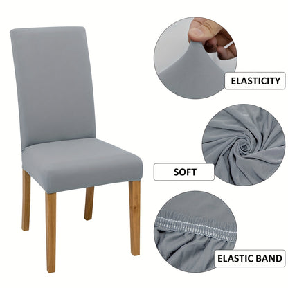 4/6pcs Milk Fiber Chair Covers with Elastic Band, Machine Washable, Water-Resistant, Polyester 92% Spandex 8%, No Print Design for Living Room Furniture Protection