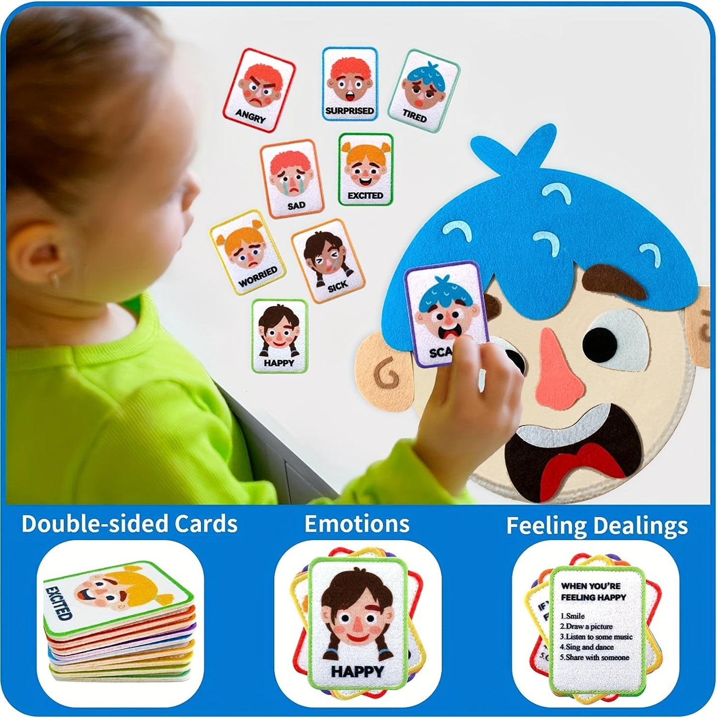 Set of 86 Children's Social and Emotional Learning Activities - Includes 2 Panels and 9 Sheets for Creating Facial Expression Games, Preschool Learning Activities, and Sensory Autism Treatment Toys. Ideal for Boys and Girls Ages 3 and Up.