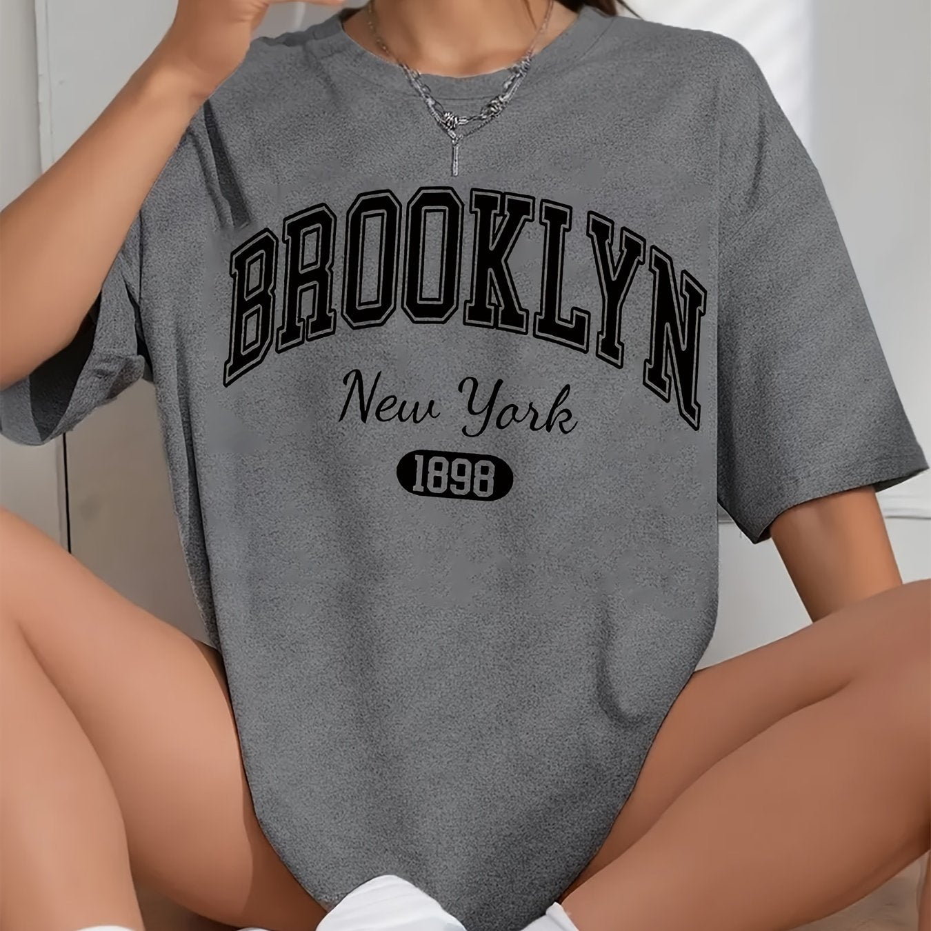 Plus Size Brooklyn Graphic T-Shirt in Polyester Knit, Casual Summer Wear for Women, in Plus Sizes