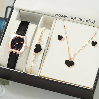 Middle East Ramadan Ladies Watch Set includes 5pcs women's quartz watches with brown PU straps, heart necklace, earrings, and bracelet. Suitable for parties, holidays, birthdays, or as a