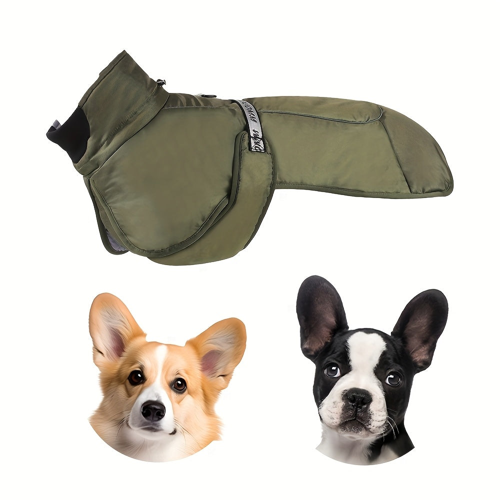 Waterproof and windproof jacket with cozy fleece lining for dogs of all sizes.