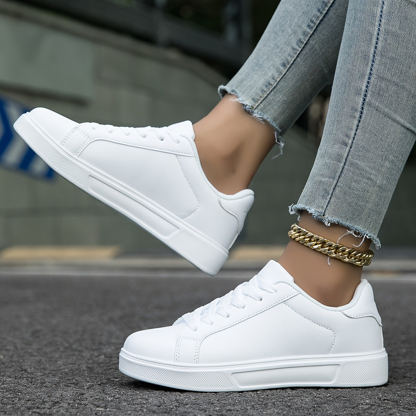 Women's white casual sneakers with lightweight design, soft EVA sole, and lace-up style - perfect for students and travel.