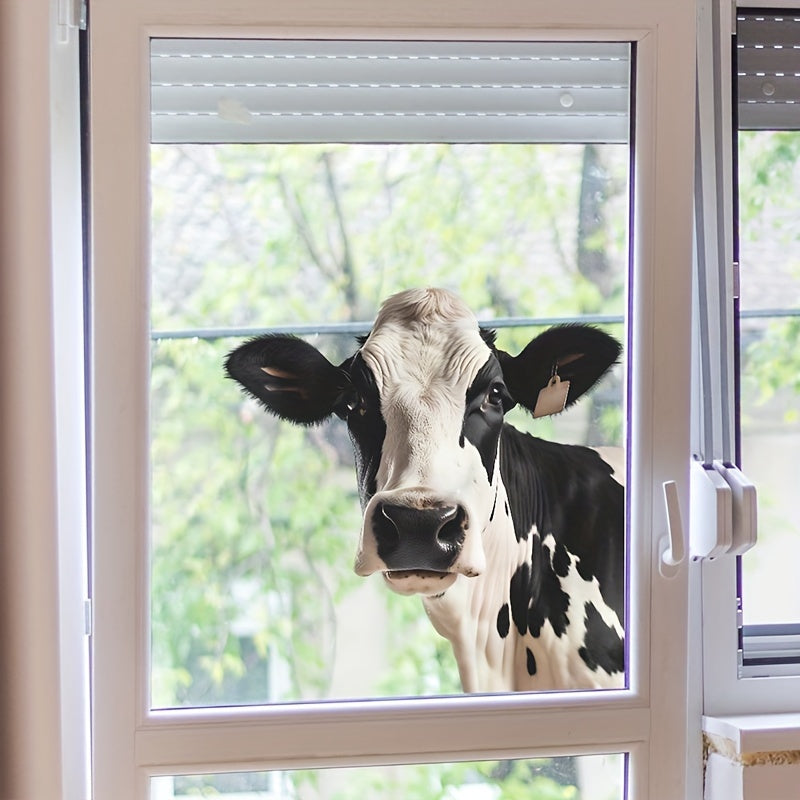 Stylish Black & White Cow Print Window Cling - Water-resistant, Easy-to-apply Animal Sticker for Living Room, Kitchen, and Home Decoration