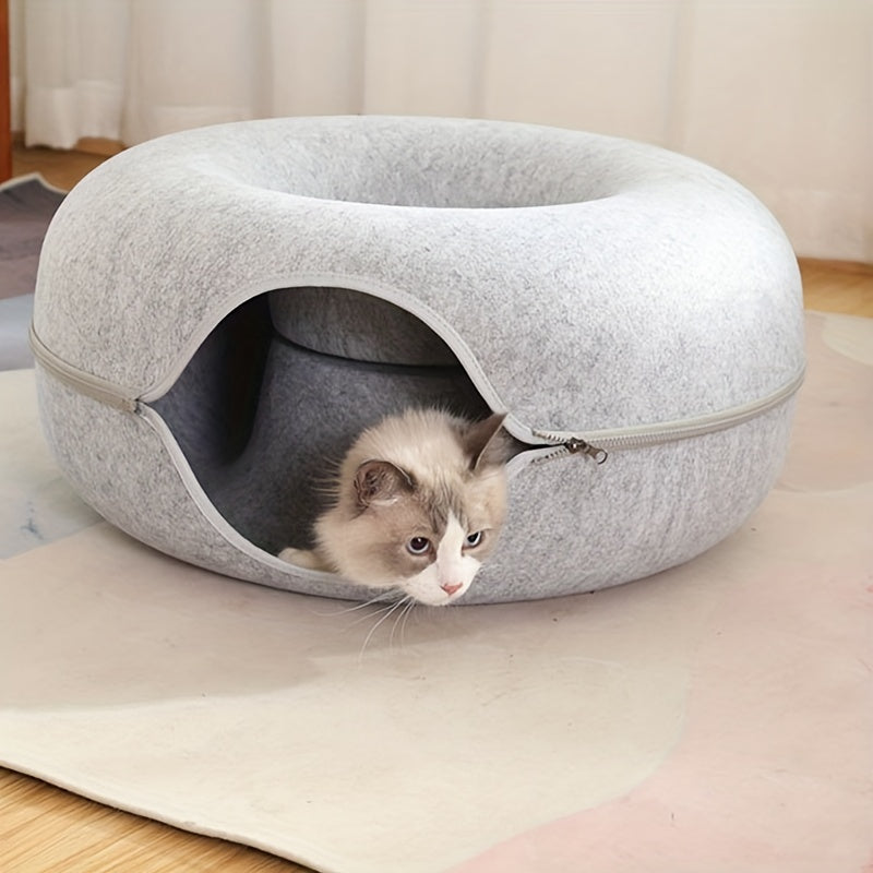 Large cat cave for multiple cats and large cats, indoor cat tunnel bed that is detachable and washable.