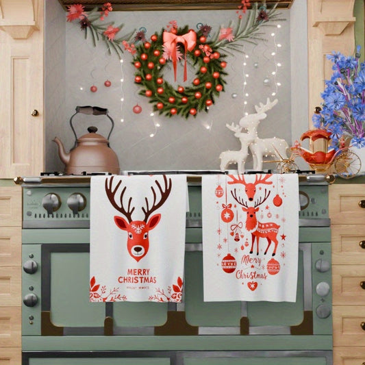 Set of 2 kitchen towels measuring 18x66.04 cm, featuring a festive Christmas wintertime design. Perfect for adding a touch of holiday cheer to your kitchen decor. These soft towels make a great Christmas gift or decoration. Brand: KDLPA