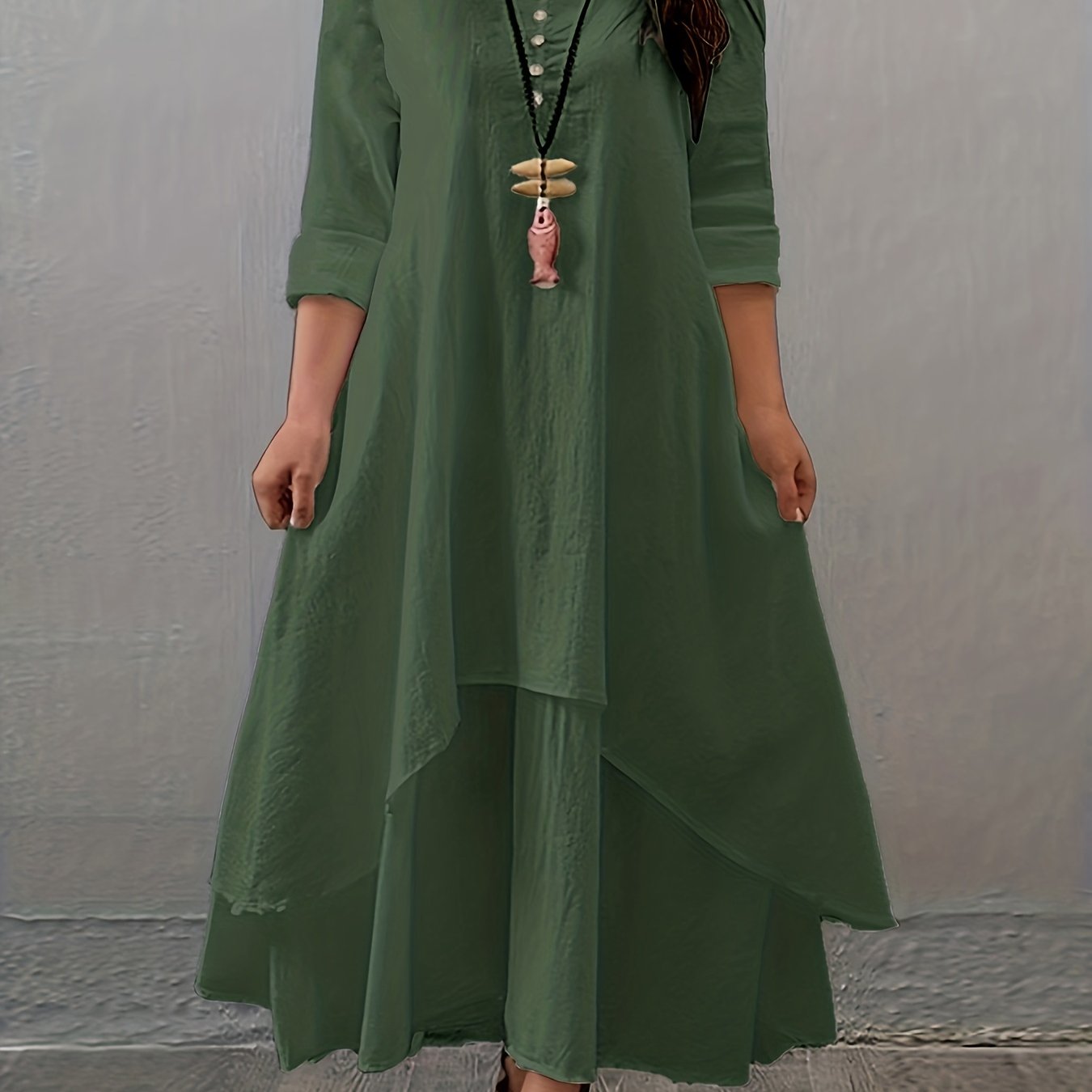 Plus Size Long Sleeve Layered Hem Dress for Spring & Fall