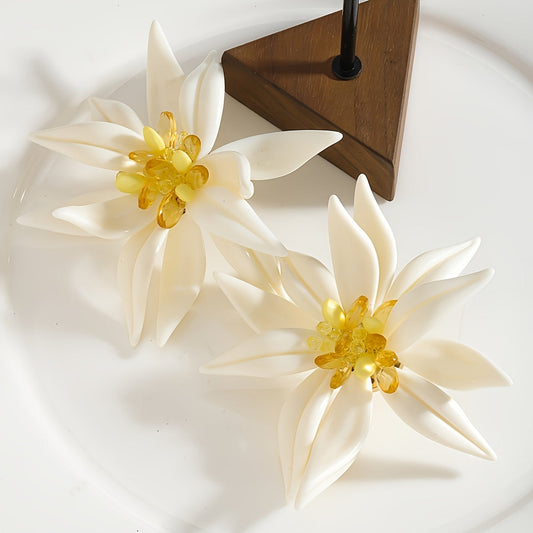 Beautiful resin lotus flower stud earrings designed for women with stainless steel posts, suitable for both parties and everyday wear. A great gift idea for family and friends, featuring an exaggerated 3D design perfect for vacation.