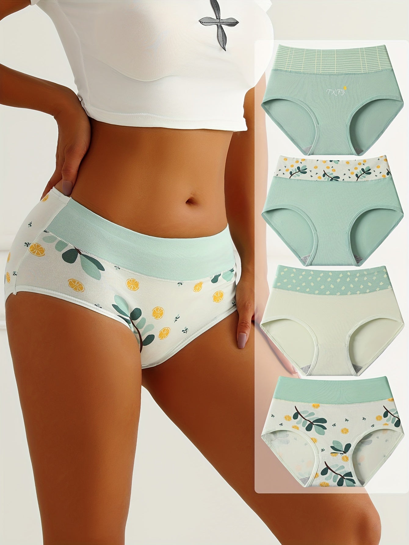 4 Colorblock Cute Print Briefs with High Waist for Women's Lingerie. Simple, Comfy, and Stylish.