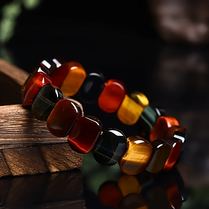 Beaded Bracelet Made with Tiger's Eye Stone, Blue and Yellow Crystal Energy Beads, Suitable for Men and Women