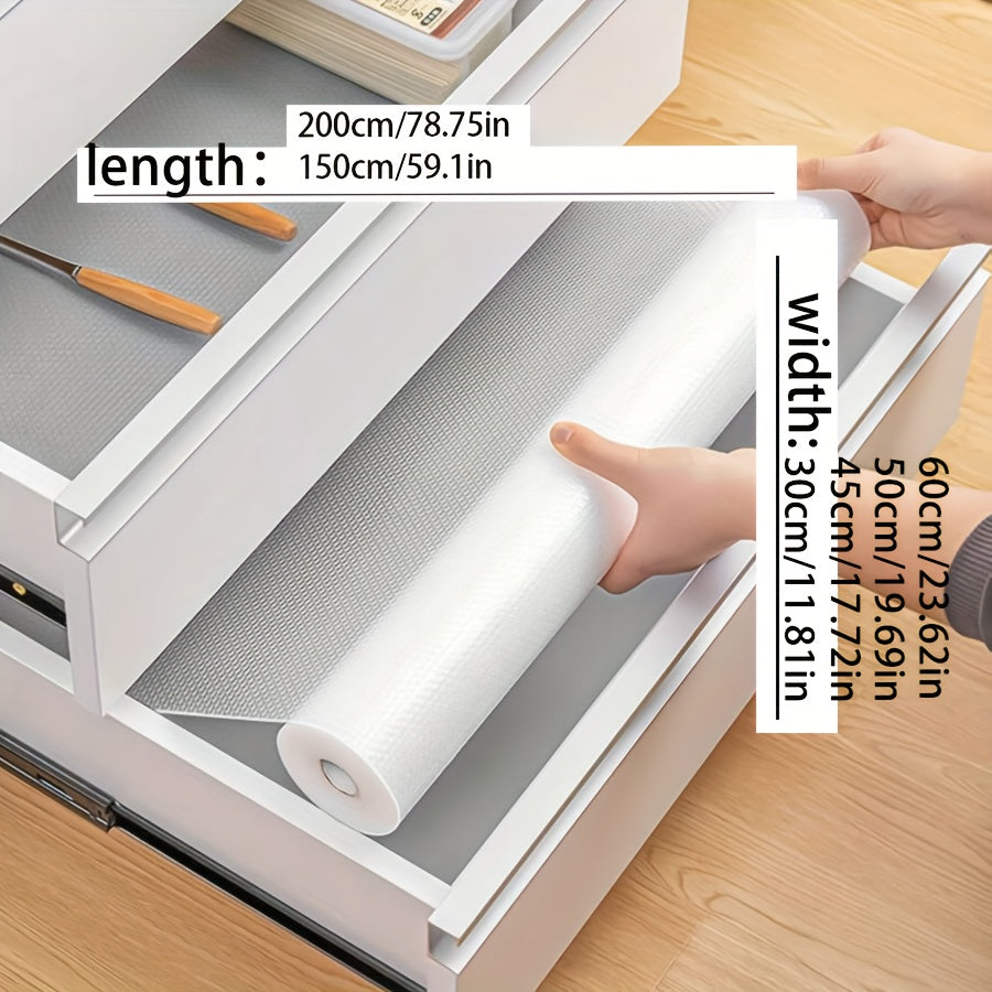 Get your hands on the versatile 1 Roll EVA Non-Slip Drawer Liner with a stylish Dot Bubble Design. This custom-fit liner is washable, waterproof, oil-proof, and moisture-proof, making it perfect for use in the kitchen, cabinet, fridge, or bathroom.