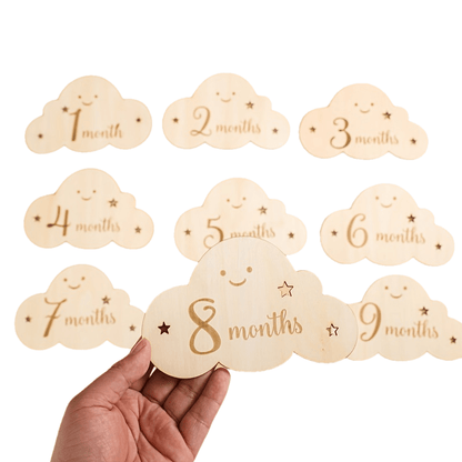 Set of 8 milestone cards, including monthly milestones, wooden birth sign, photography props, first year growth card, and pregnancy journey markers. Perfect for children's showers and photo sessions.