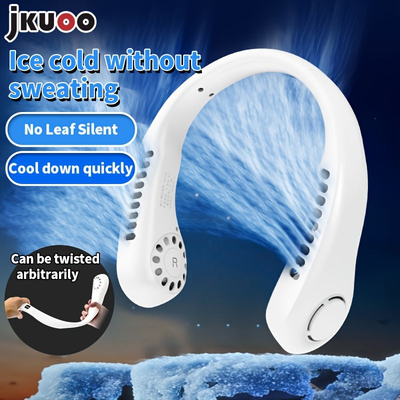 Stay cool on the go with the JKUOO Portable Neck Fan. Featuring a 5-speed digital display, USB rechargeable design, and quiet operation, this fan is perfect for indoor and outdoor use. The silicone handle makes it easy to carry, while the plastic