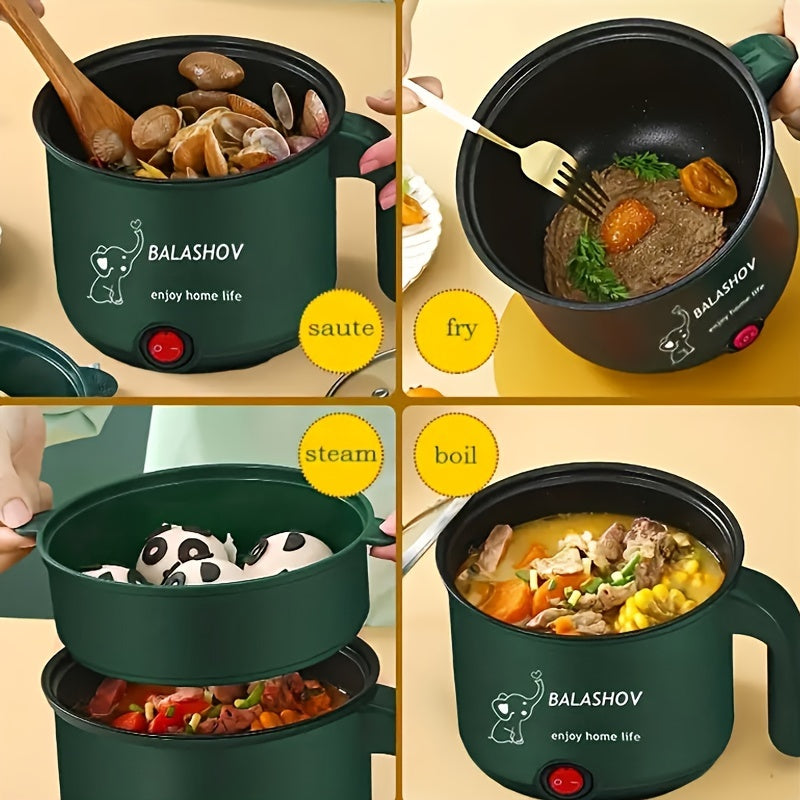 BALASHOV Electric Hot Pot, a portable fondue cooker with steamer, ideal for stir fry, stew, and steaming, suitable for Ramen, soup, and oatmeal.