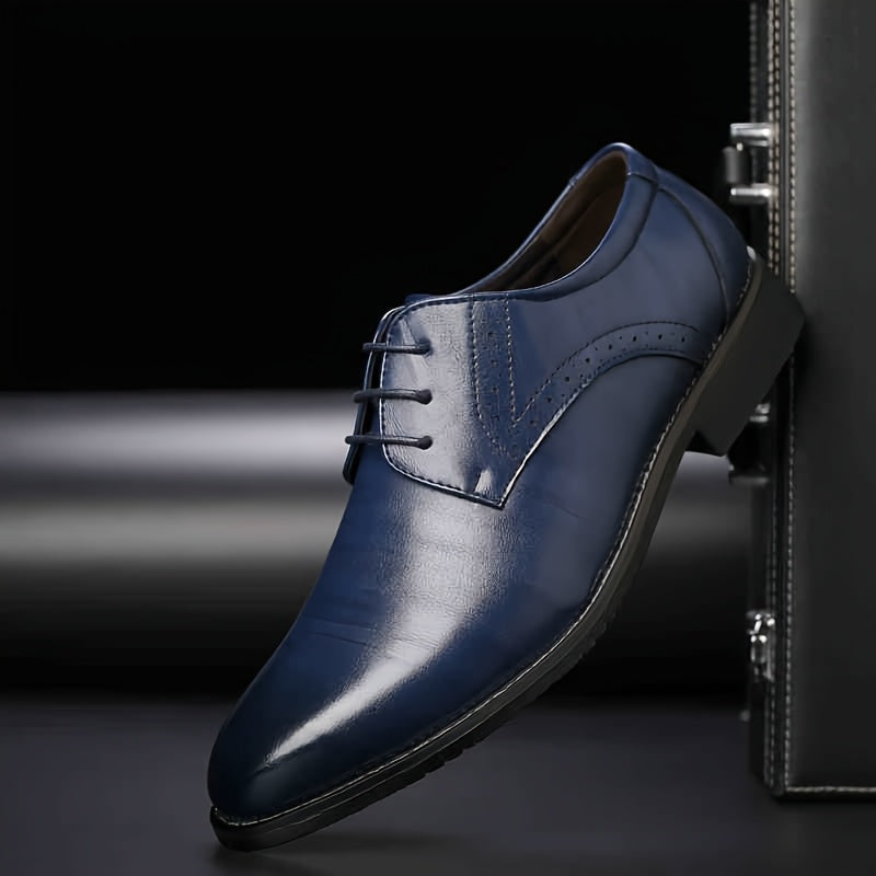 Men's classic oxford shoes with pointed toe, lace-up design, and PU upper and inner. Suitable for business casual, daily wear, wedding, and formal occasions with a rubber sole.