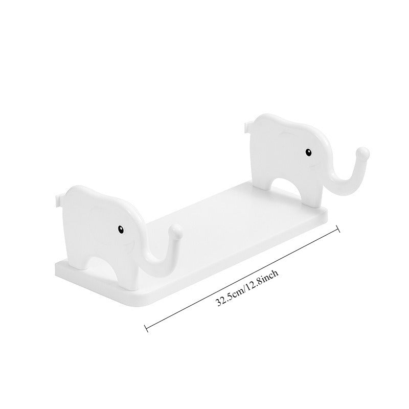 Wall-mounted storage rack shaped like an elephant, no need for drilling, versatile organizer for kitchen, bathroom, and study.