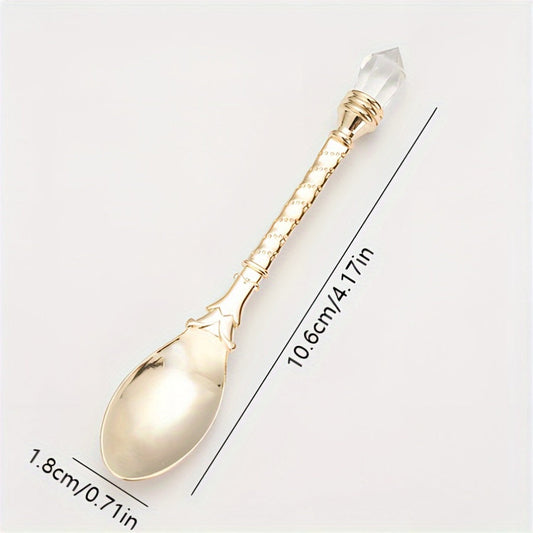 Elegant Gold-Plated Coffee Spoon with Crystal Handle: Ideal for Celebrating Christmas, Halloween, Easter, Hanukkah, and Thanksgiving