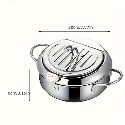 1-piece Stainless Steel Deep Fryer Pot with Thermometer, Japanese Tempura Frying Pan - No Electricity Required [Top Pick]