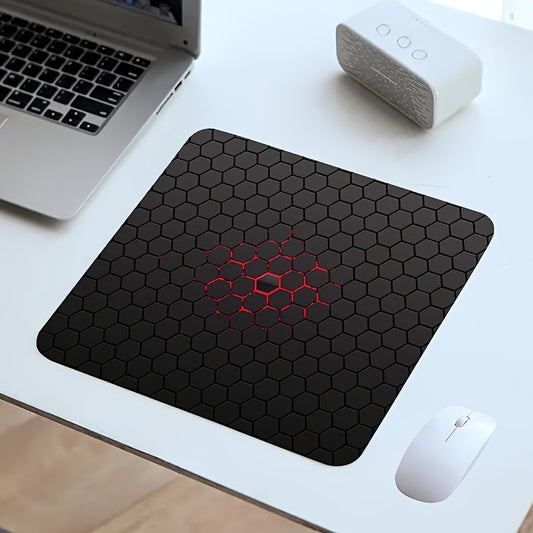 Hexagonal patterned rubber mouse pad for office or gaming, measuring 17.78x21.84 cm.