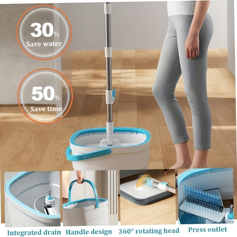 1 Set Microfiber Spin Mop with 360 Rotating Head and Square Spin Mop Head for Wood and Laminate Floors, ideal for pet owners.