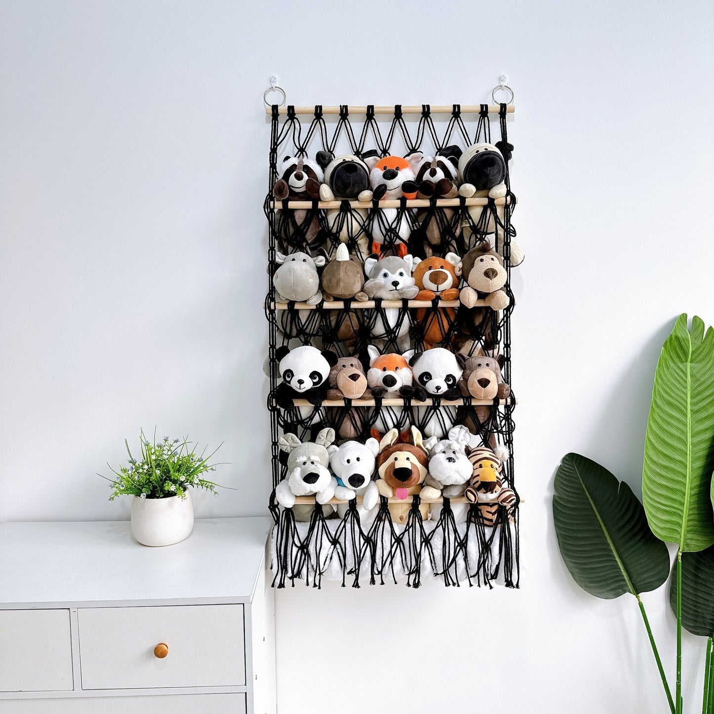 Bohemian Chic Plush Toy Storage Rack with Handwoven Baskets - Ideal for Bedroom, Daycare, Crafts, Bathroom Organization, and Gift Storage.