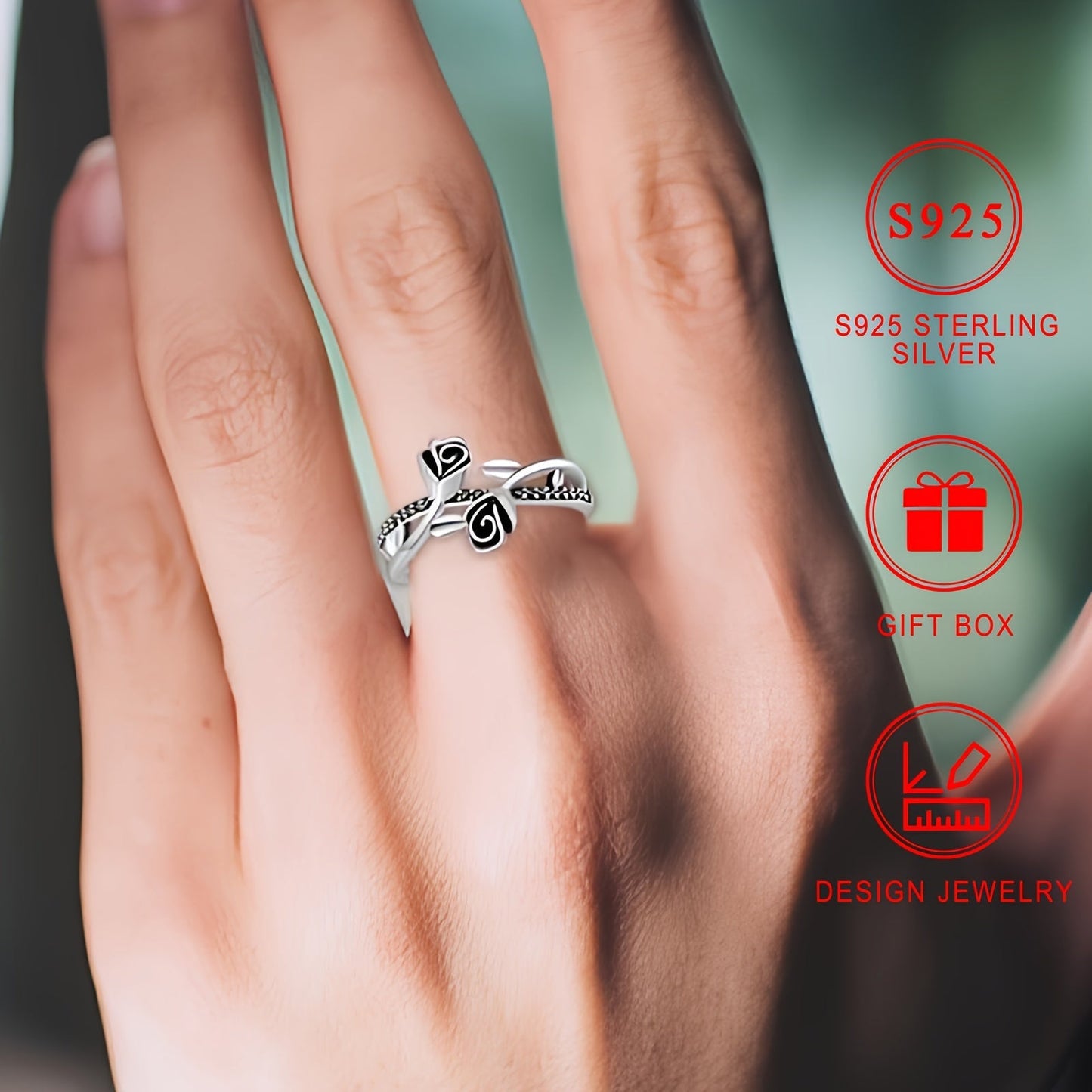 Chic Vintage Style S925 Silver Cross Ring featuring a Black Rose design with sparkling Cubic Zirconia stones. Ideal for Everyday Wear, Special Occasions like Parties, Weddings, Anniversaries. Hypoallergenic and Nickel-Free. Comes with Gift Box.