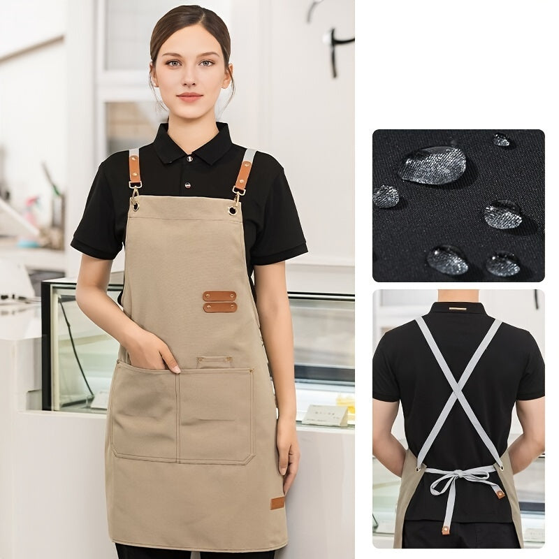 Waterproof and stain-resistant restaurant apron with pockets, perfect for both men and women. Ideal for use in coffee bars, restaurants, and as versatile waterproof work attire around the waist.