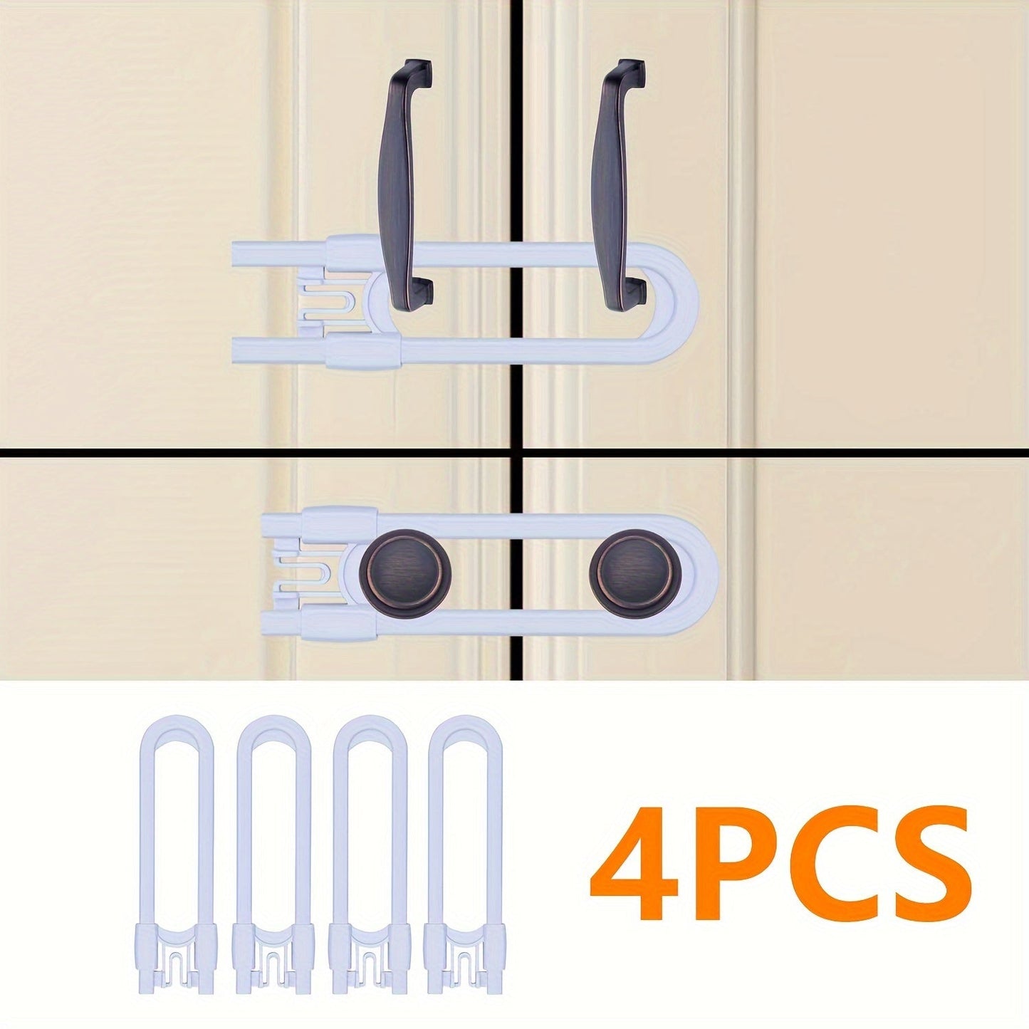 Adjustable Cabinet Locks for Babies, Set of 4 - U-Shaped Proofing Drawers Safety Child Locks for Knob Handles on Kitchen Door Storage Cupboards and Closets. Easy to Use Childproof Latch.