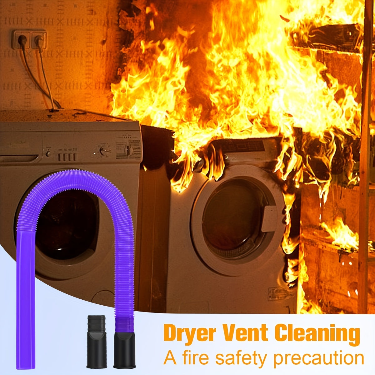 The kit for cleaning dryer vents comes with a vacuum hose attachment and includes adapters for both 32mm and 35mm. It is compatible with most handheld vacuums and includes a lint remover. The kit is colored purple.