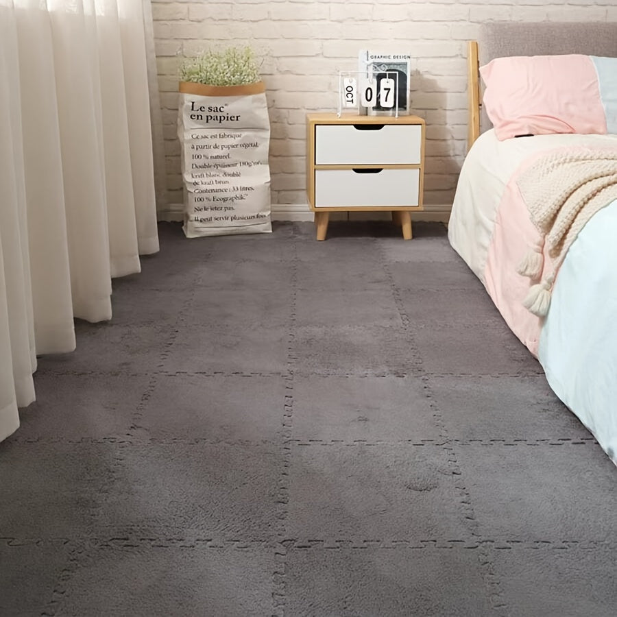 20 Thickened bedroom/living room carpets for full coverage. Warm, machine washable, non-slip, 29.97x29.97cm, made of polyester & EVA for indoor use.