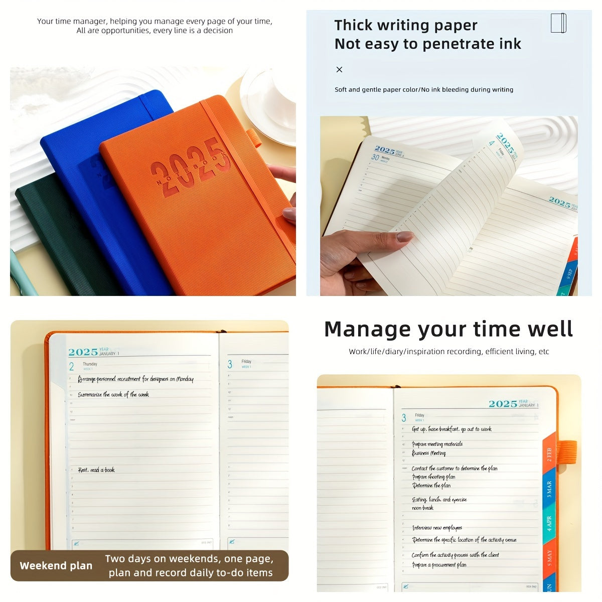 2025 Calendar Planner with 400 pages of thickened paper for daily log, self-discipline, and time management. English desk organizer for office efficiency, ideal New Year gift for adults.