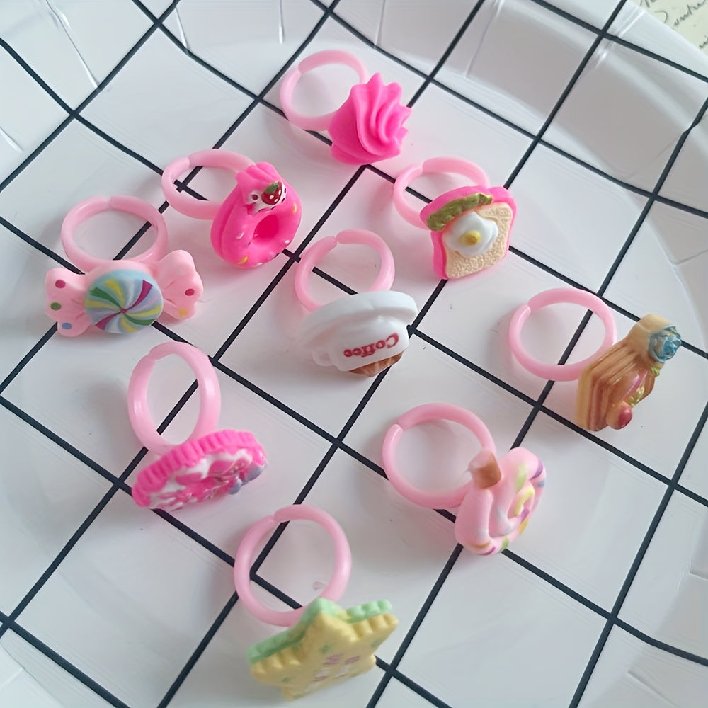 Set of 10 adorable resin rings for girls, ideal for gifting