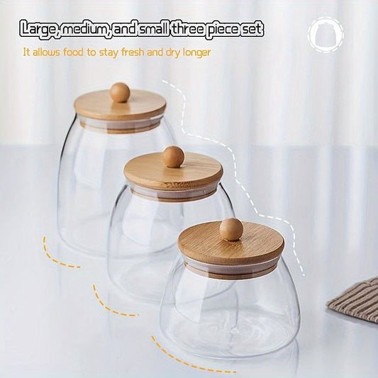 Glass Food Storage Container with Wooden Lid - Ideal for Storing Candy, Spices, and More!