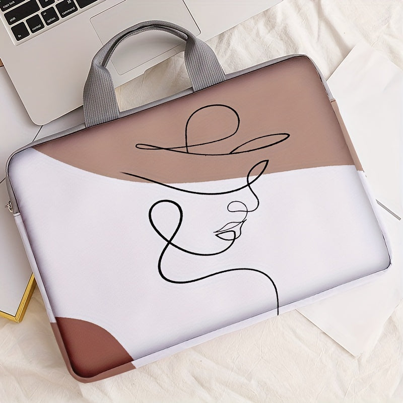 Chic abstract face line art laptop bag, made of soft polyester, light and protective with zipper closure and fixed shoulder strap. Perfect for office, college, and daily commute.