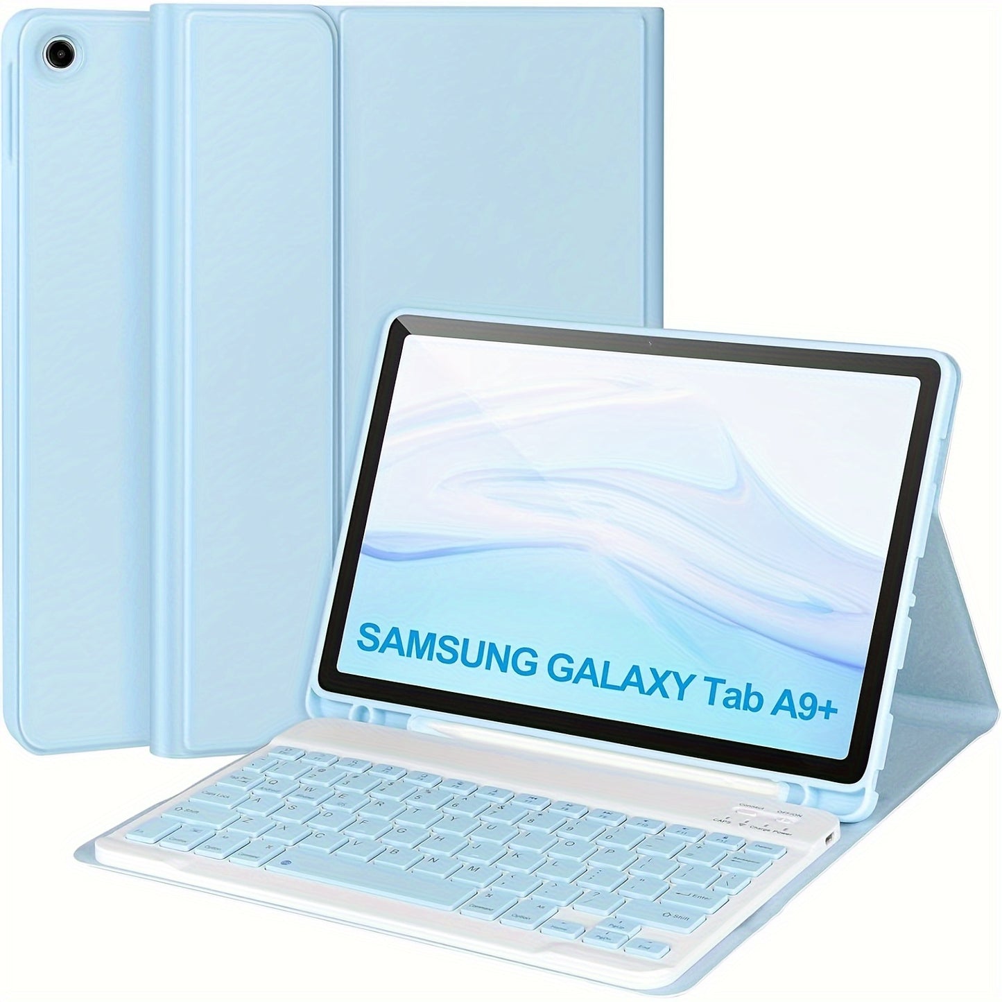 Клавиатурный чехол для Samsung Galaxy Tab A9+/Plus 27,94 см 2023 (SM-X210/X216/X218) с держателем для S Pen, съемной клавиатурой и функцией автоматического пробуждения/сна.