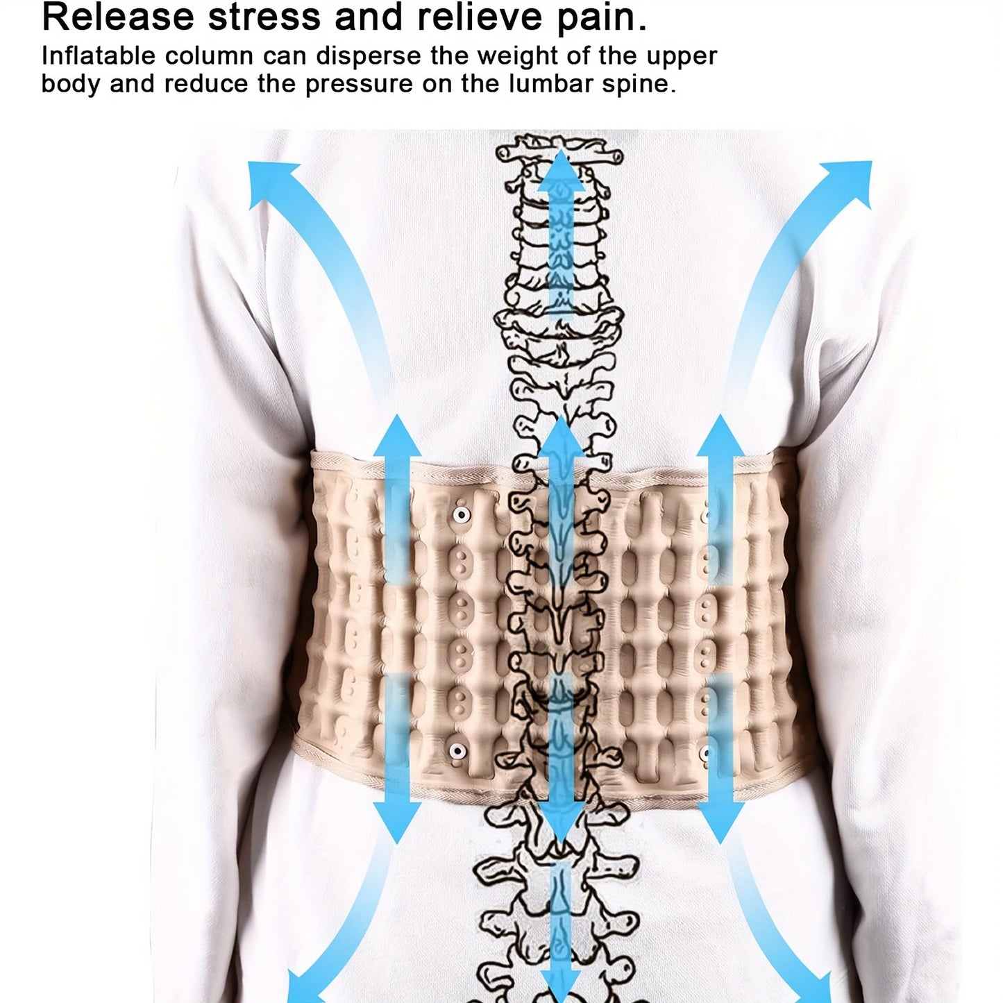 Inflatable lumbar traction belt for waist support during sports.