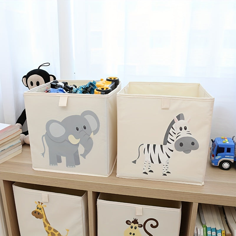 24L Oxford Cloth Folding Storage Basket for organizing kids' toys, clothes, and miscellaneous items in the living room, featuring a cute animal pattern from WHICHLIFE.