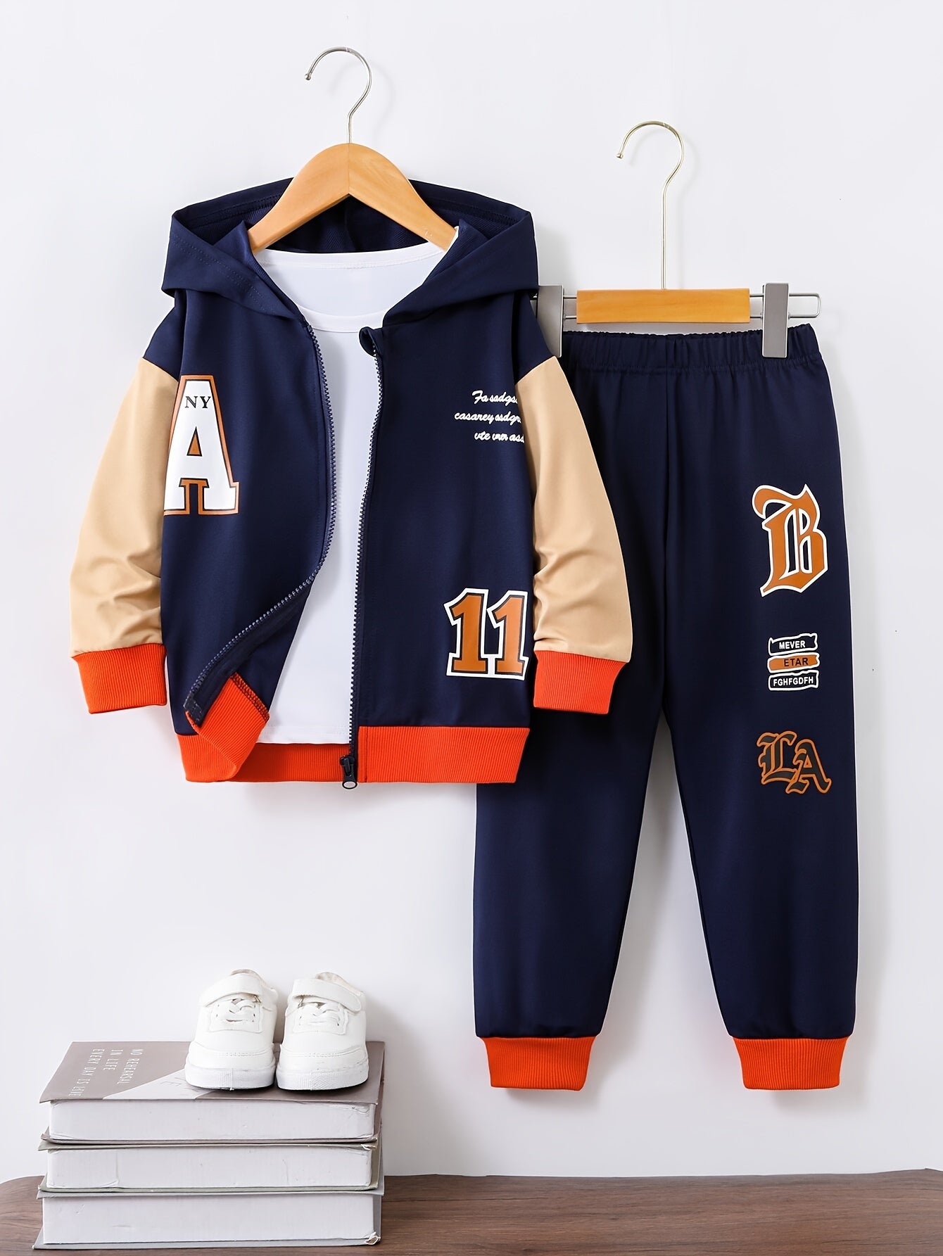 Boys Street Style Hooded Baseball Jacket & Joggers Set for Daily & Outdoor Wear