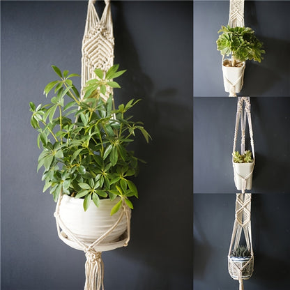 Set of 5 Macrame Hand Weave Plant Hangers for Home Decor. Includes Plant Climbing Support Rack and Hanging Pot for Green Plants.