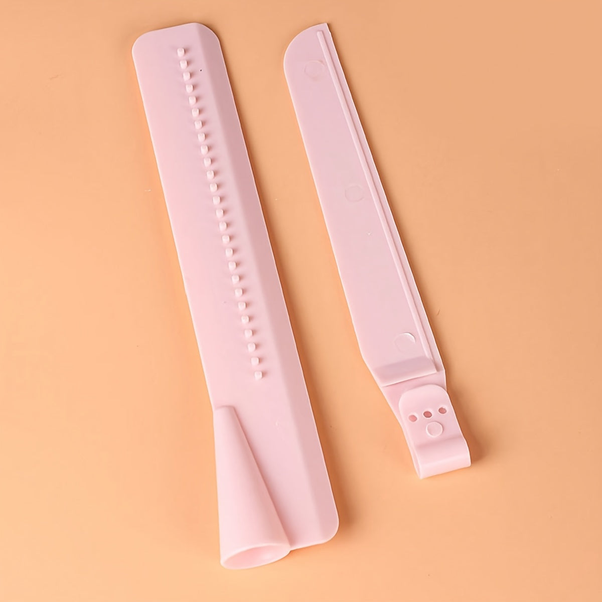 Cake decorating tool for achieving smooth edges and surfaces: Adjustable Height Cake Icing Spatula and Plastic Cake Smoother Scraper for Fondant Design.