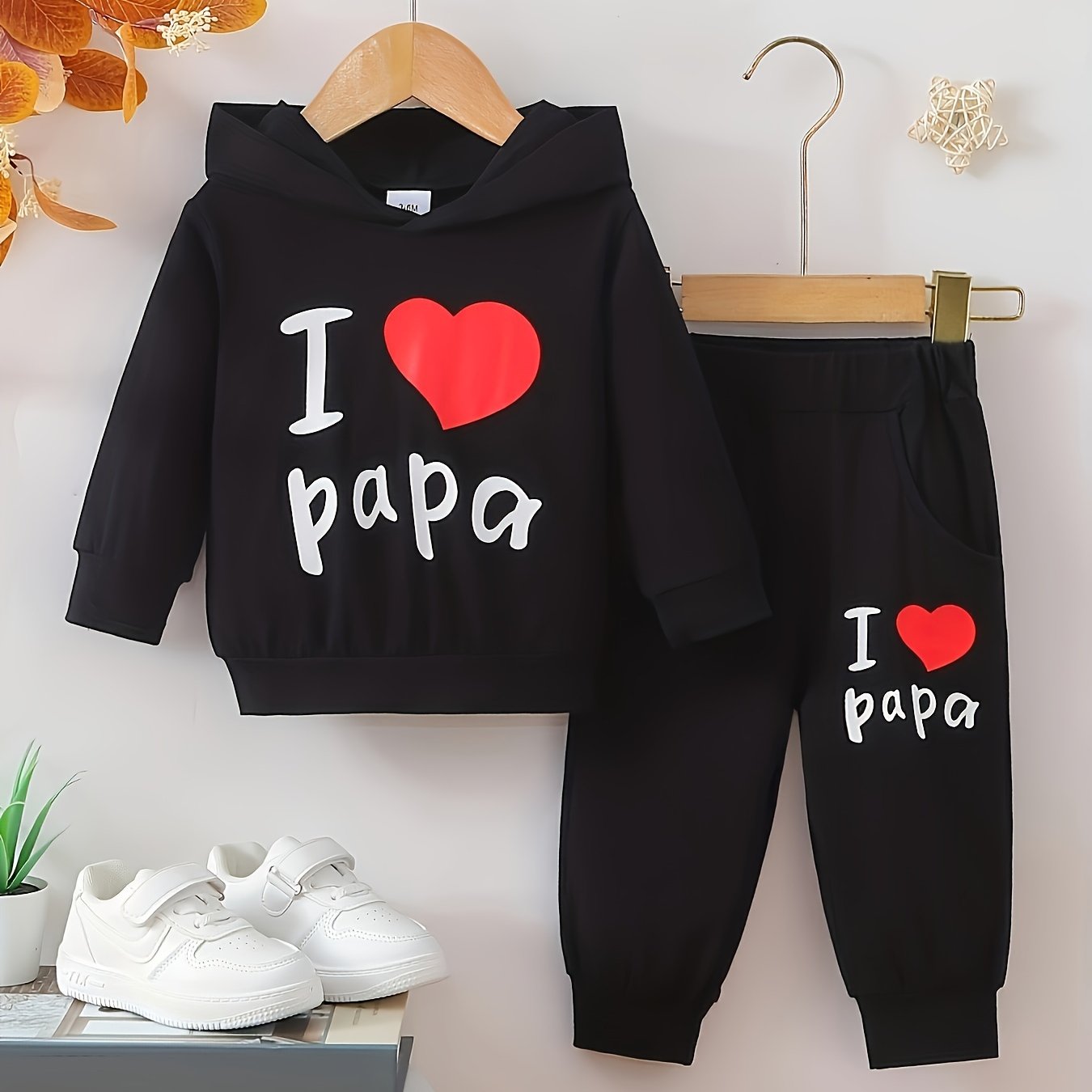 Baby boy's casual outfit set with hooded sweatshirt featuring KING print and matching pants.