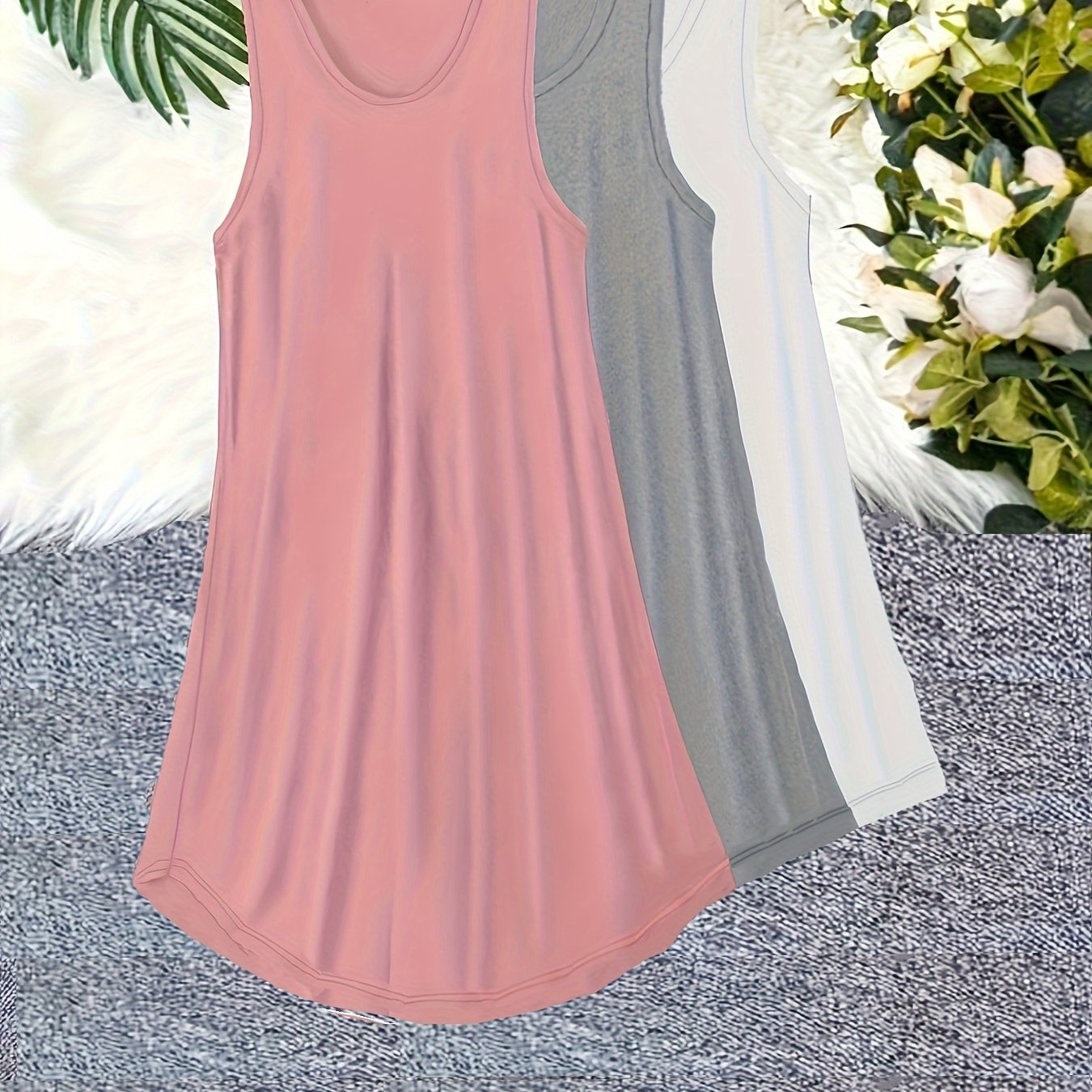 3-piece plus size sleeveless casual sleep dress set for women in spring/summer collection with round neck tank nightgowns