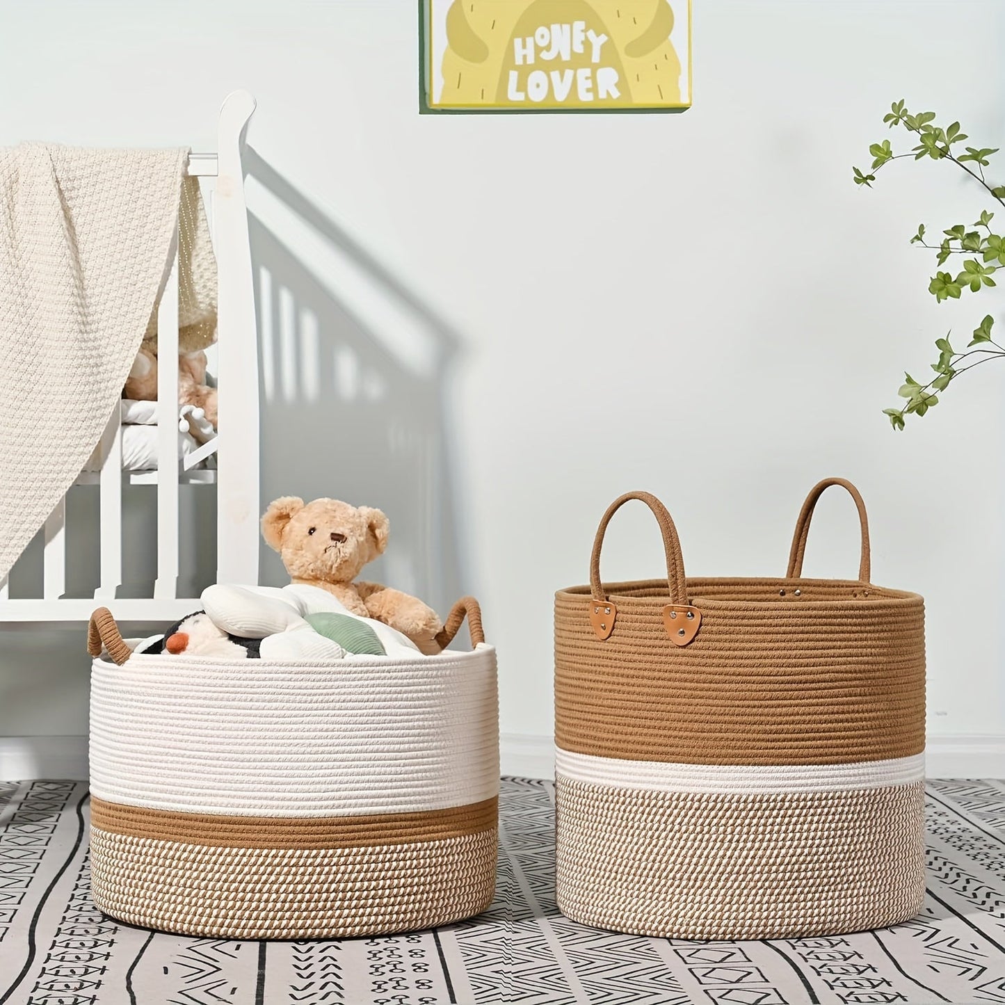 Round Bohemian Style Woven Laundry Basket featuring Handles - Perfect for Bathroom or Living Room Storage - Ideal for Clothes, Towels, Pillows, Toys, and More