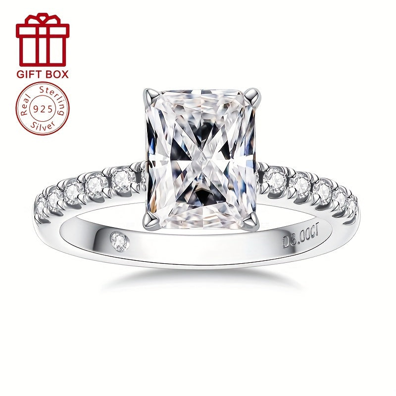 This fashionable women's wedding anniversary gift features an elegant 925 sterling silver ring set with a stunning 3CT moissanite stone in a four-prong setting. The Radyen ring measures 7x9mm and weighs 3.65g, making it the perfect gift for a friend or