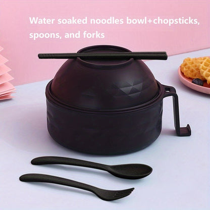 Microwave-safe Ramen Cooker Set with Handle, 820ml - Includes Spoon, Chopsticks, Fork - Great for Dorms & Apartments