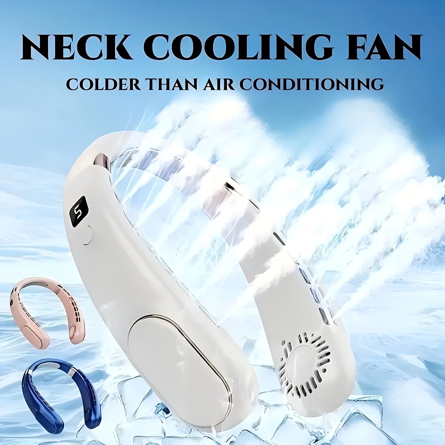 Stay cool on-the-go with our Portable USB Neck Fan equipped with adjustable speed settings and a digital display. This quiet and leafless mini fan comes in White, Blue, and Pink, making it perfect for outdoor activities and students alike. Give the gift