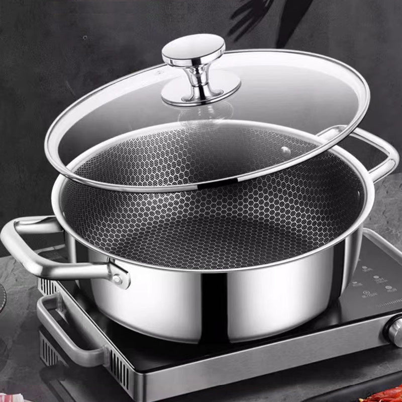 Large Stainless Steel Stock Pot with Lid - Versatile Double-Layered Design for Steaming & Cooking, Non-Stick Honeycomb Pattern, Compatible with Induction Cooktops