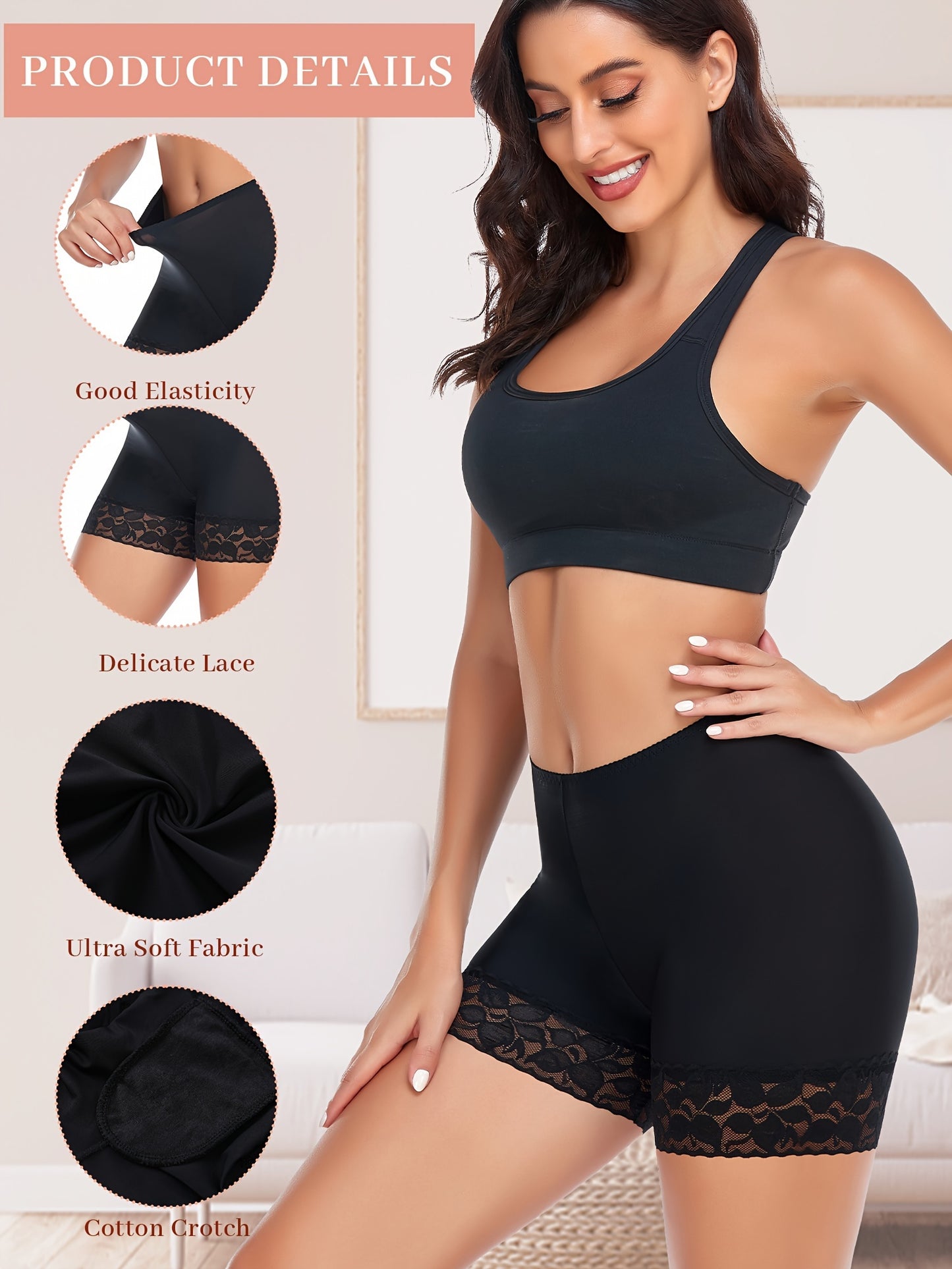 Women's Lace, Seamless Boyshorts for Chafing, Safety Under Shorts