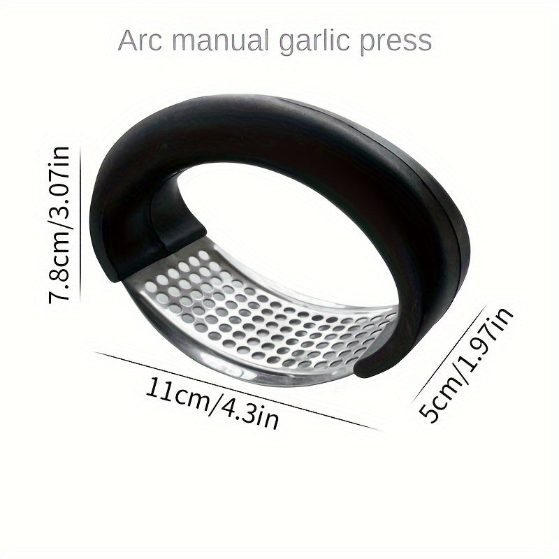 Durable stainless steel garlic press with ergonomic handle for easy manual use. Suitable for home and restaurant kitchens, no electricity needed.