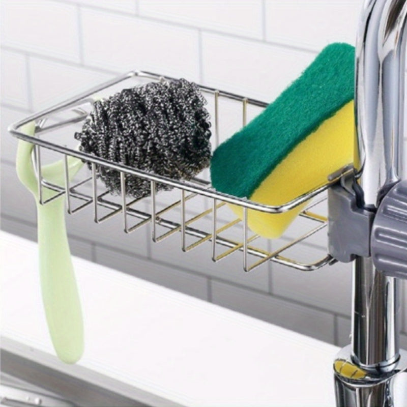 An functional storage solution for your kitchen sink, perfect for keeping sponges, cloths, and various items organized.